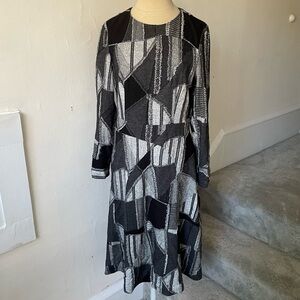 LaMala Gray Patchwork Long Sleeve Dress EUC